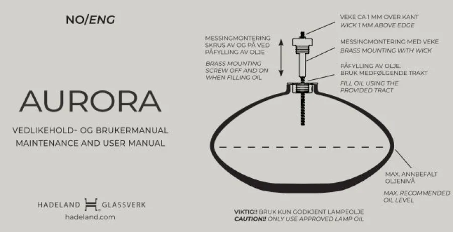 HADELAND GLASSVERK Aurora Oljelampe Optikk Klar