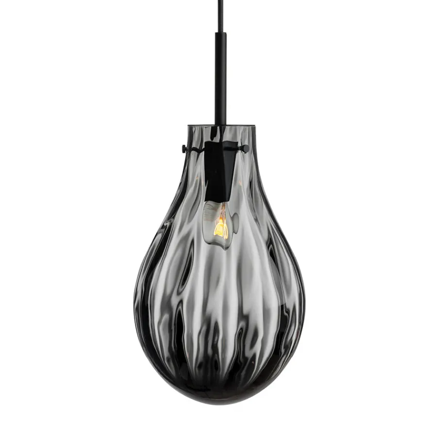 HADELAND GLASSVERK Dråpe Pendellampe Dobbeltoptikk Røkgrå