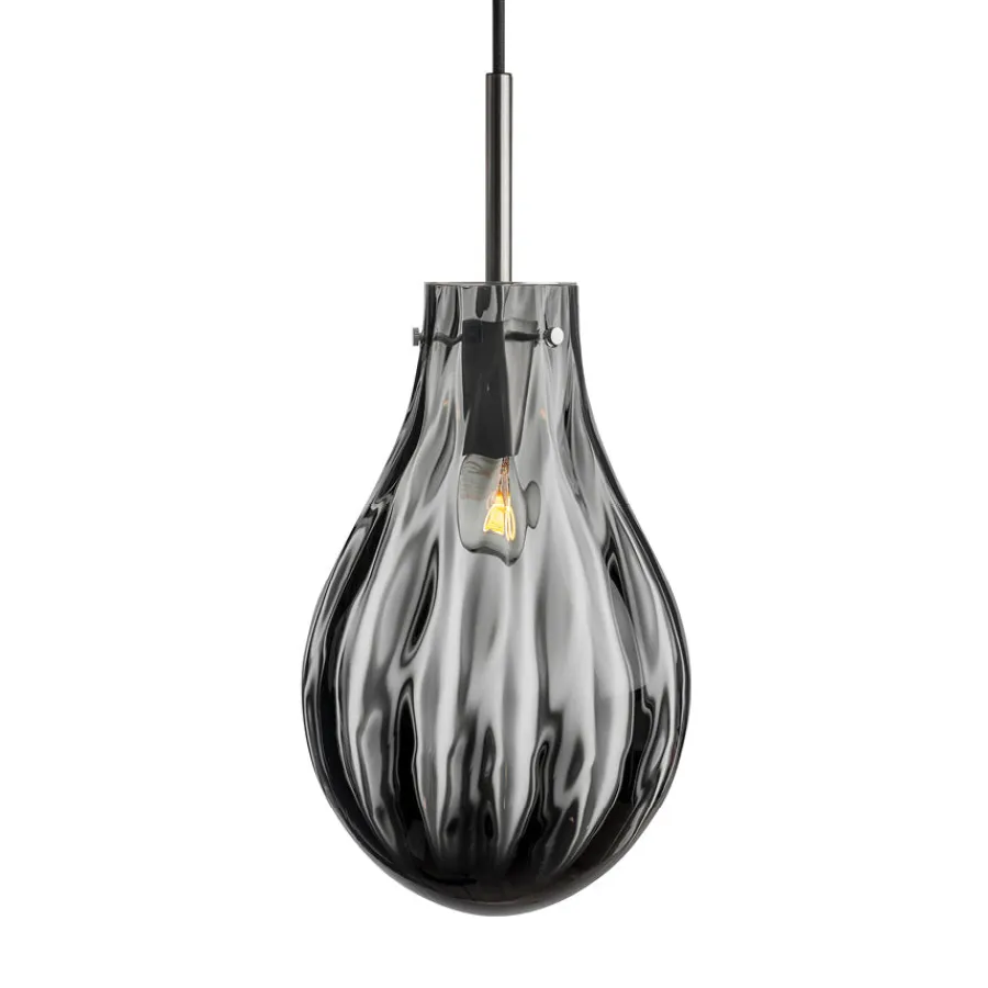 HADELAND GLASSVERK Dråpe Pendellampe Dobbeltoptikk Røkgrå