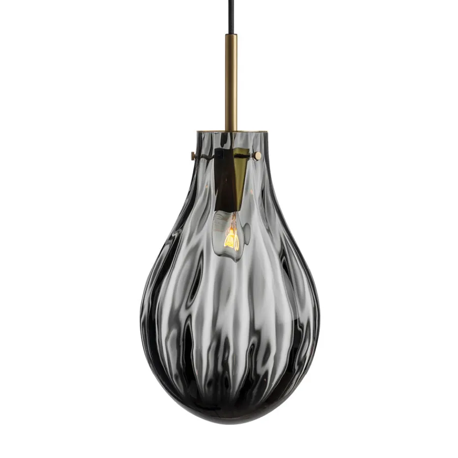 HADELAND GLASSVERK Dråpe Pendellampe Dobbeltoptikk Røkgrå
