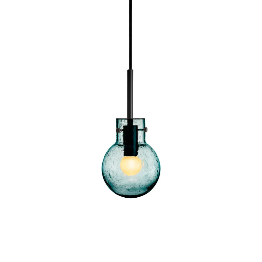 HADELAND GLASSVERK Krystallkule Taklampe Soda Blågrønn