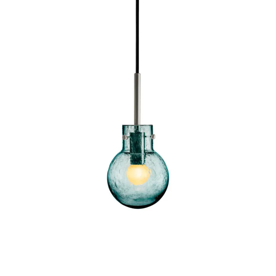 HADELAND GLASSVERK Krystallkule Taklampe Soda Blågrønn