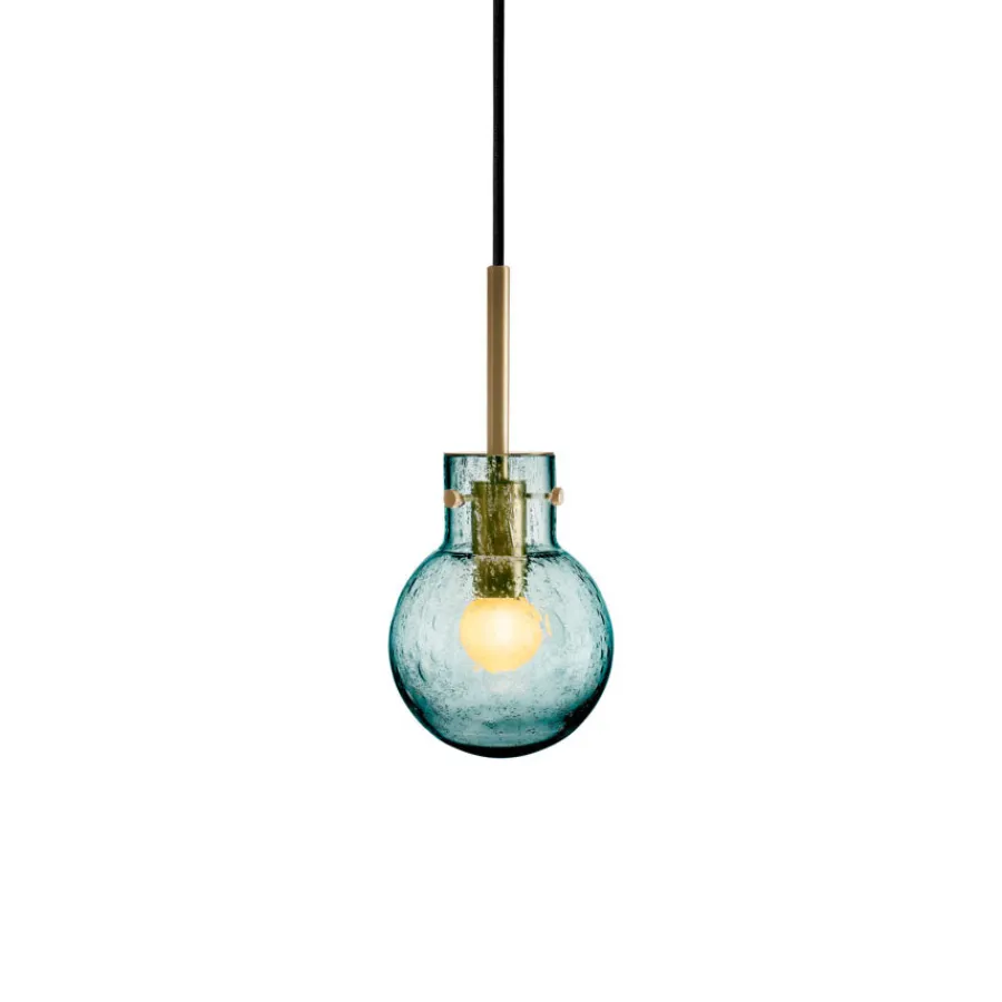 HADELAND GLASSVERK Krystallkule Taklampe Soda Blågrønn