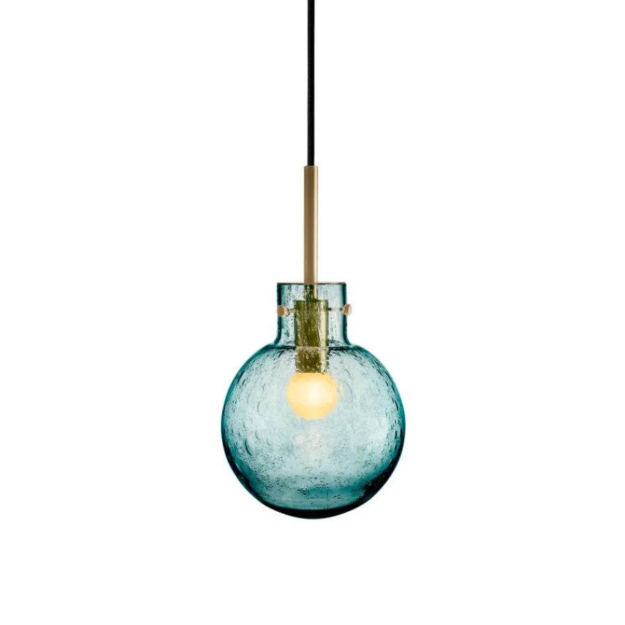 HADELAND GLASSVERK Krystallkule Taklampe Soda Blågrønn