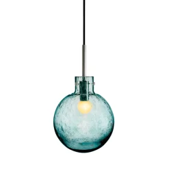HADELAND GLASSVERK Krystallkule Taklampe Soda Blågrønn