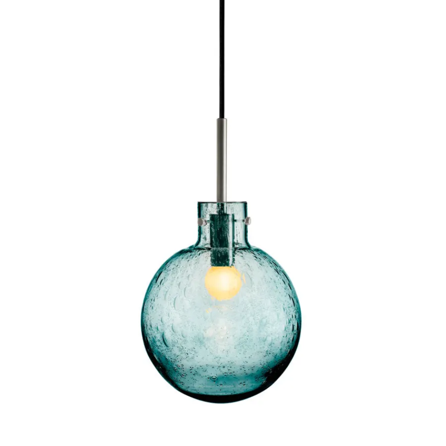 HADELAND GLASSVERK Krystallkule Taklampe Soda Blågrønn
