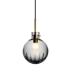 HADELAND GLASSVERK Krystallkule Taklampe Stor Stjerne Røkgrå