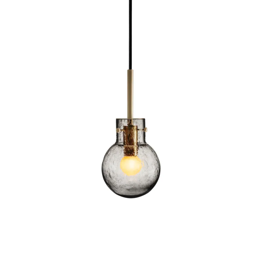 HADELAND GLASSVERK Krystallkule Taklampe Soda Røkgrå