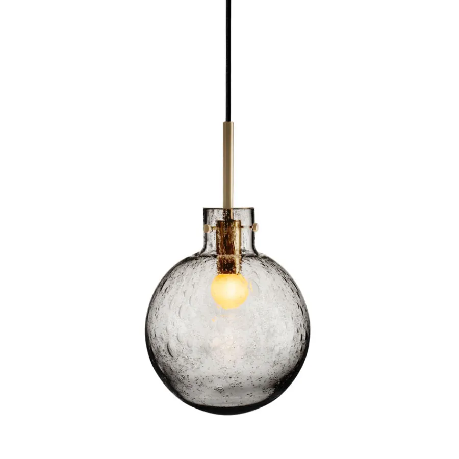 HADELAND GLASSVERK Krystallkule Taklampe Soda Røkgrå