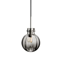 HADELAND GLASSVERK Krystallkule Taklampe Optikk Røkgrå