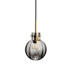 HADELAND GLASSVERK Krystallkule Taklampe Optikk Røkgrå