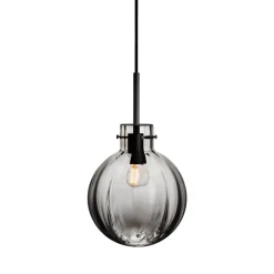 HADELAND GLASSVERK Krystallkule Taklampe Optikk Røkgrå