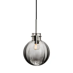 HADELAND GLASSVERK Krystallkule Taklampe Optikk Røkgrå