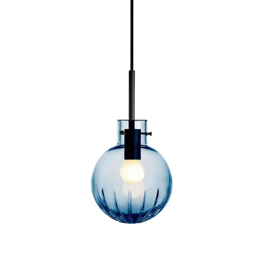 HADELAND GLASSVERK Krystallkule Taklampe Stor Stjerne Stålblå