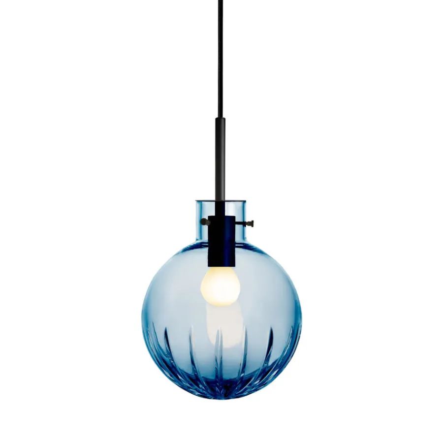 HADELAND GLASSVERK Krystallkule Taklampe Stor Stjerne Stålblå