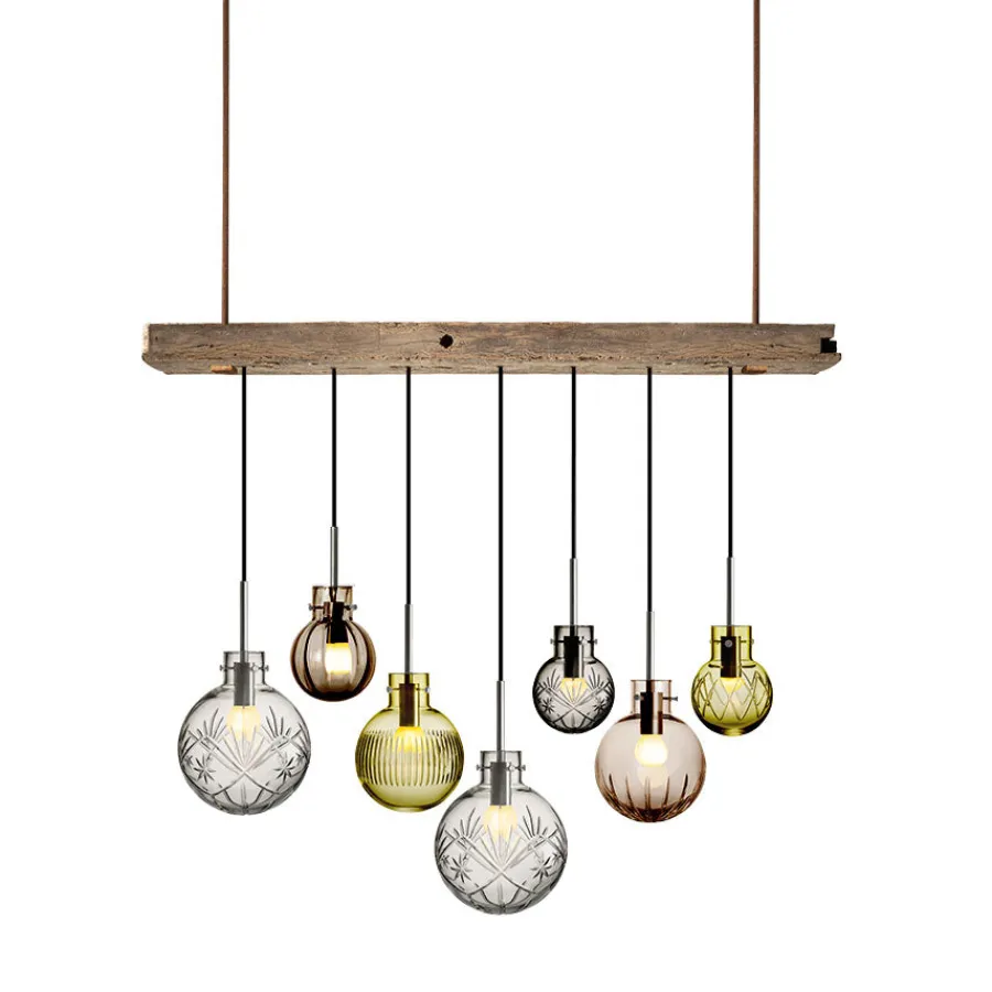 HADELAND GLASSVERK Rav Taklampe Krystallkuler 7stk m/Trebaldakin