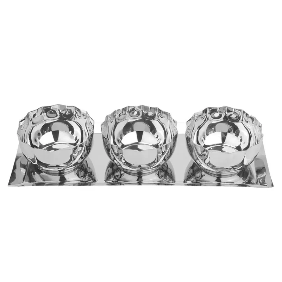 LØVE Løve Vinje Fat m/3 Skåler Rustfritt Stål 30cm Sølv