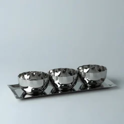 LØVE Løve Vinje Fat m/3 Skåler Rustfritt Stål 30cm Sølv