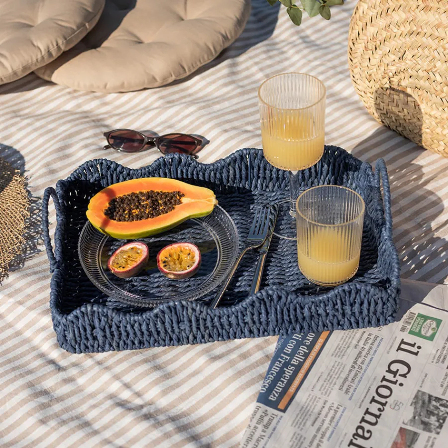 SEASONS Summer Collection Kurv Bølge Bambus 41cm Blå