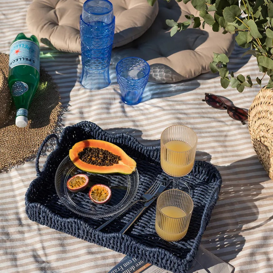 SEASONS Summer Collection Kurv Bølge Bambus 41cm Blå